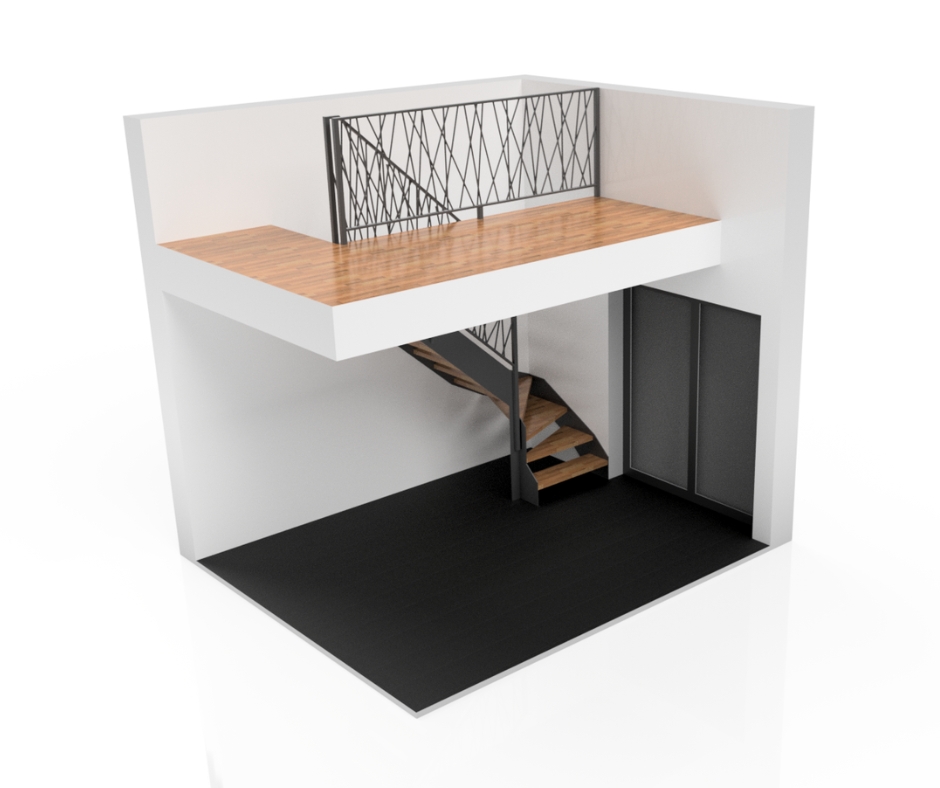 Wizualizacja schodów z balustradą metalową