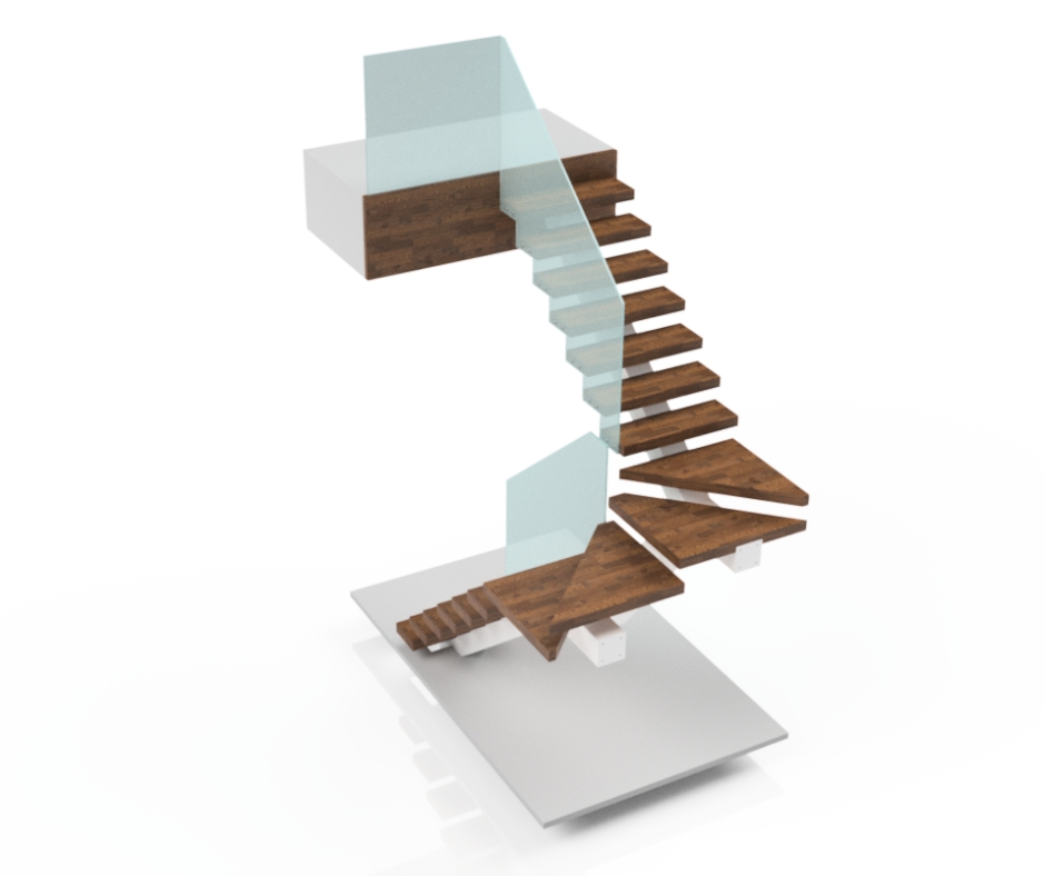 Schody ze szklaną balustradą oraz zabiegiem.