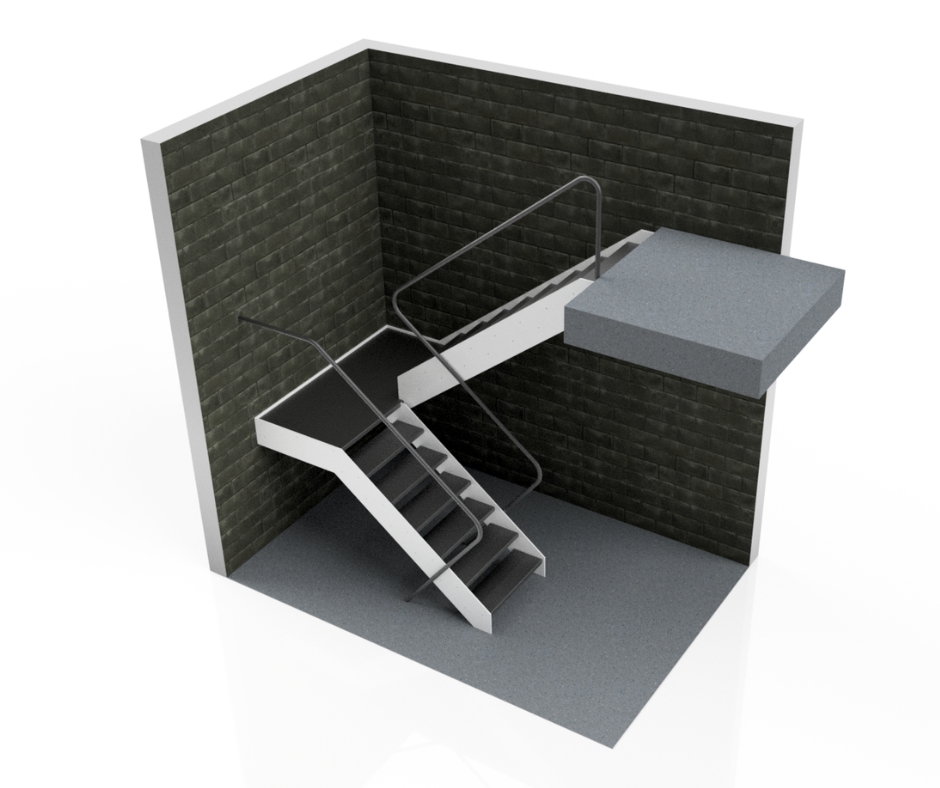 Schody ze spocznikiem z metalowymi policzkami