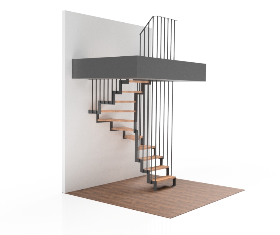 Schody zygzak z balustradą typu harfa