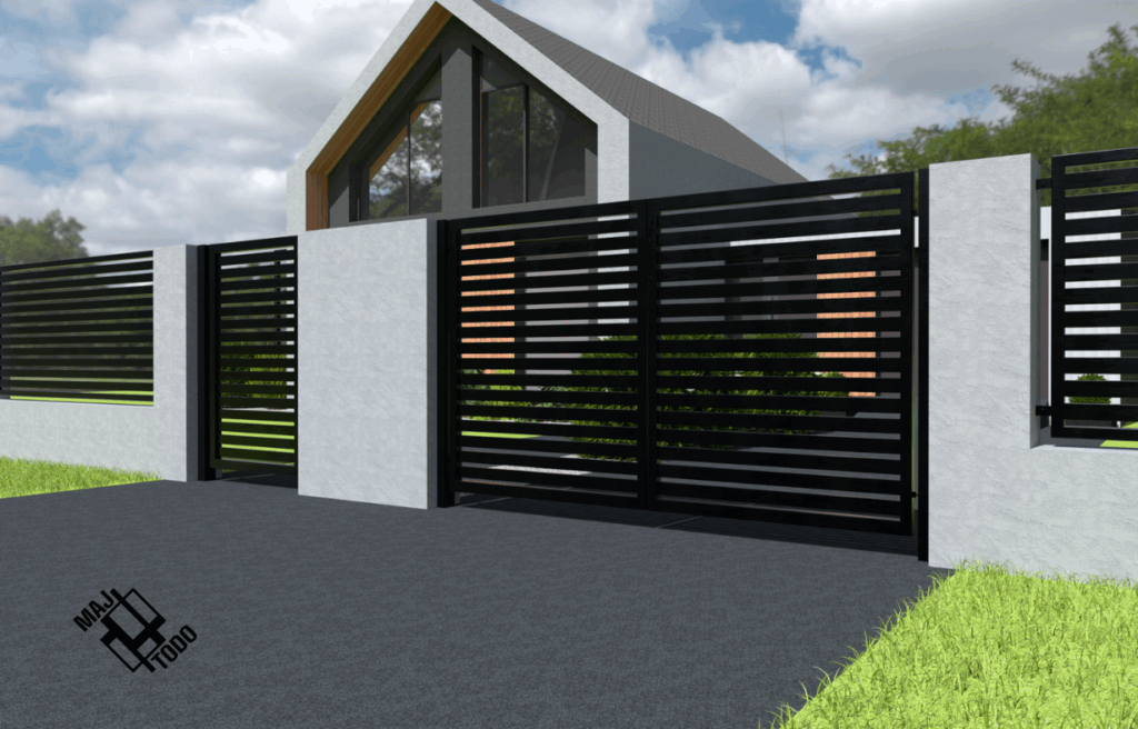Wizualizacja ogrodzenia, bramy oraz furtki w kolorze czarny mat